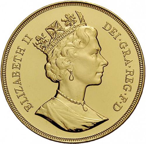 Five Pounds Obverse Image minted in UNITED KINGDOM in 1988 (1953-up  -  Elizabeth II - Sovereign)  - The Coin Database