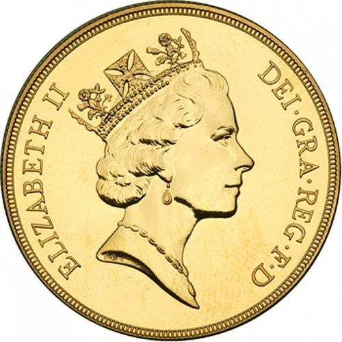 Five Pounds Obverse Image minted in UNITED KINGDOM in 1993 (1953-up  -  Elizabeth II - Sovereign)  - The Coin Database