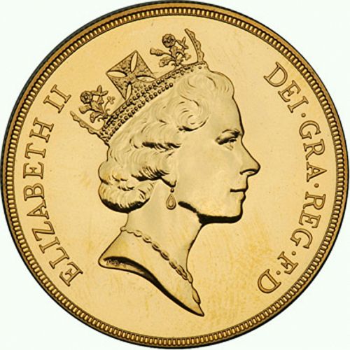 Five Pounds Obverse Image minted in UNITED KINGDOM in 1993 (1953-up  -  Elizabeth II - Sovereign)  - The Coin Database