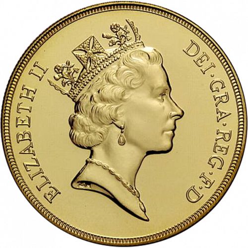 Five Pounds Obverse Image minted in UNITED KINGDOM in 1994 (1953-up  -  Elizabeth II - Sovereign)  - The Coin Database