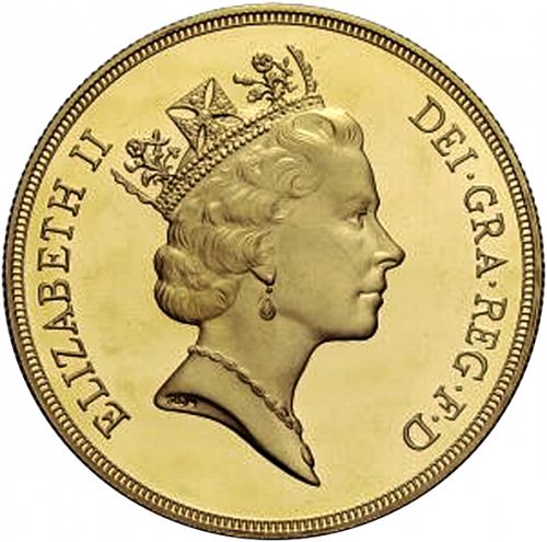 Five Pounds Obverse Image minted in UNITED KINGDOM in 1995 (1953-up  -  Elizabeth II - Sovereign)  - The Coin Database