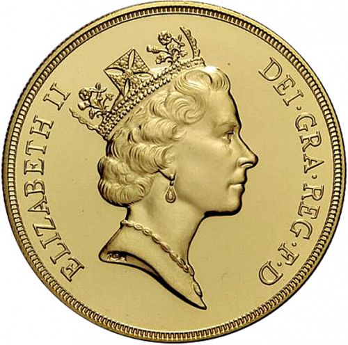 Five Pounds Obverse Image minted in UNITED KINGDOM in 1995 (1953-up  -  Elizabeth II - Sovereign)  - The Coin Database