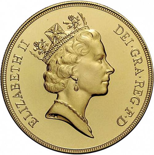 Five Pounds Obverse Image minted in UNITED KINGDOM in 1996 (1953-up  -  Elizabeth II - Sovereign)  - The Coin Database