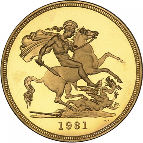 Five Pounds Reverse Image minted in UNITED KINGDOM in 1981 (1953-up  -  Elizabeth II - Sovereign)  - The Coin Database