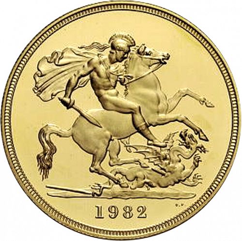 Five Pounds Reverse Image minted in UNITED KINGDOM in 1982 (1953-up  -  Elizabeth II - Sovereign)  - The Coin Database