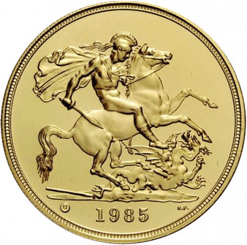 Five Pounds Reverse Image minted in UNITED KINGDOM in 1985 (1953-up  -  Elizabeth II - Sovereign)  - The Coin Database