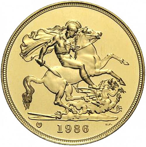 Five Pounds Reverse Image minted in UNITED KINGDOM in 1986 (1953-up  -  Elizabeth II - Sovereign)  - The Coin Database