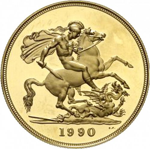 Five Pounds Reverse Image minted in UNITED KINGDOM in 1990 (1953-up  -  Elizabeth II - Sovereign)  - The Coin Database