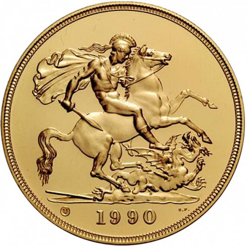 Five Pounds Reverse Image minted in UNITED KINGDOM in 1990 (1953-up  -  Elizabeth II - Sovereign)  - The Coin Database