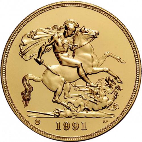 Five Pounds Reverse Image minted in UNITED KINGDOM in 1991 (1953-up  -  Elizabeth II - Sovereign)  - The Coin Database