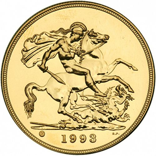 Five Pounds Reverse Image minted in UNITED KINGDOM in 1993 (1953-up  -  Elizabeth II - Sovereign)  - The Coin Database