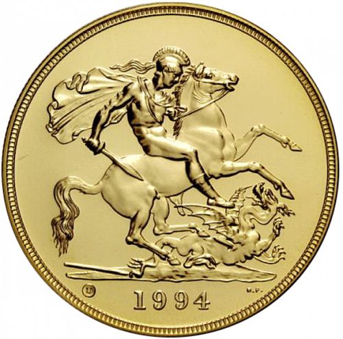 Five Pounds Reverse Image minted in UNITED KINGDOM in 1994 (1953-up  -  Elizabeth II - Sovereign)  - The Coin Database