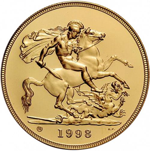 Five Pounds Reverse Image minted in UNITED KINGDOM in 1998 (1953-up  -  Elizabeth II - Sovereign)  - The Coin Database