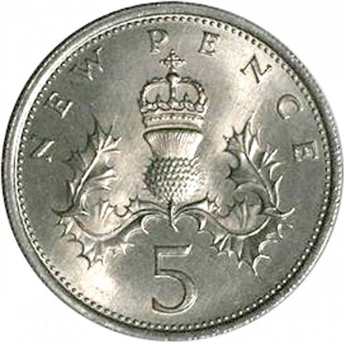 5p Reverse Image minted in UNITED KINGDOM in 1968 (1971-up  -  Elizabeth II - Decimal Coinage)  - The Coin Database