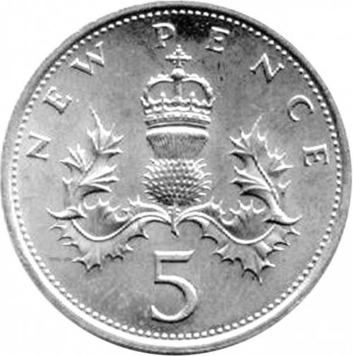5p Reverse Image minted in UNITED KINGDOM in 1969 (1971-up  -  Elizabeth II - Decimal Coinage)  - The Coin Database