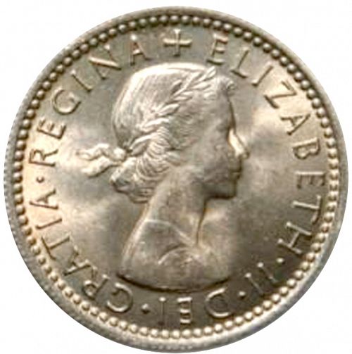 Sixpence Obverse Image minted in UNITED KINGDOM in 1964 (1953-70  -  Elizabeth II)  - The Coin Database