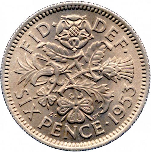 Sixpence Reverse Image minted in UNITED KINGDOM in 1953 (1953-70  -  Elizabeth II)  - The Coin Database