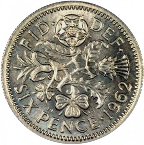 Sixpence Reverse Image minted in UNITED KINGDOM in 1962 (1953-70  -  Elizabeth II)  - The Coin Database