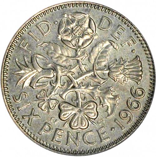 Sixpence Reverse Image minted in UNITED KINGDOM in 1966 (1953-70  -  Elizabeth II)  - The Coin Database