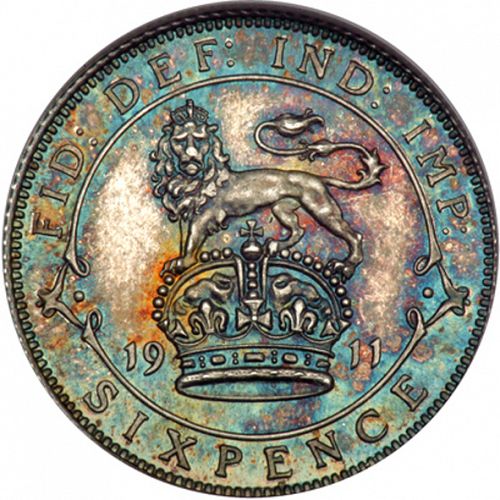 Sixpence Reverse Image minted in UNITED KINGDOM in 1911 (1910-36  -  George V)  - The Coin Database