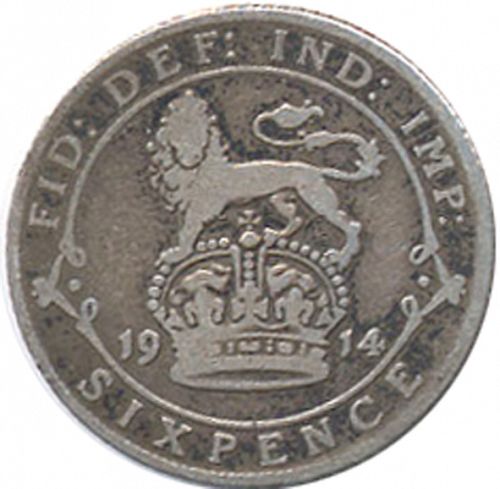 Sixpence Reverse Image minted in UNITED KINGDOM in 1914 (1910-36  -  George V)  - The Coin Database