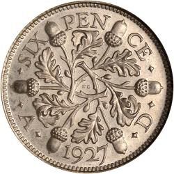 Sixpence Reverse Image minted in UNITED KINGDOM in 1927 (1910-36  -  George V)  - The Coin Database