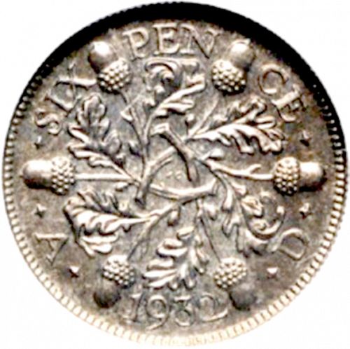 Sixpence Reverse Image minted in UNITED KINGDOM in 1932 (1910-36  -  George V)  - The Coin Database
