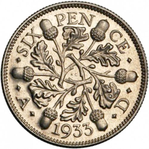 Sixpence Reverse Image minted in UNITED KINGDOM in 1933 (1910-36  -  George V)  - The Coin Database