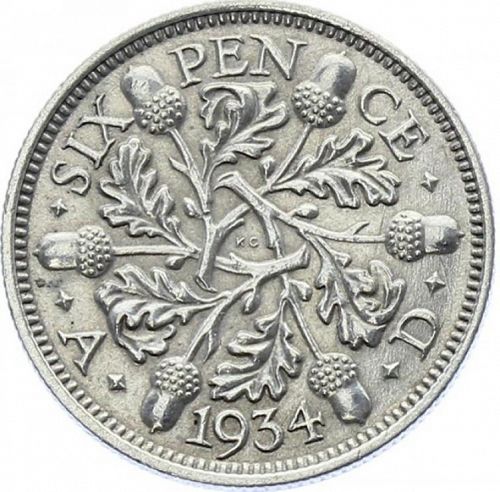Sixpence Reverse Image minted in UNITED KINGDOM in 1934 (1910-36  -  George V)  - The Coin Database