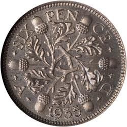 Sixpence Reverse Image minted in UNITED KINGDOM in 1935 (1910-36  -  George V)  - The Coin Database