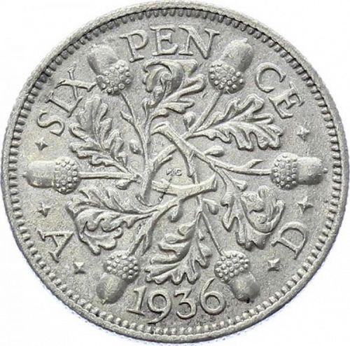Sixpence Reverse Image minted in UNITED KINGDOM in 1936 (1910-36  -  George V)  - The Coin Database