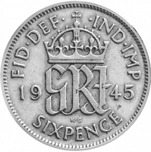 Sixpence Reverse Image minted in UNITED KINGDOM in 1945 (1937-52 - George VI)  - The Coin Database