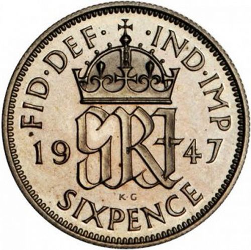 Sixpence Reverse Image minted in UNITED KINGDOM in 1947 (1937-52 - George VI)  - The Coin Database