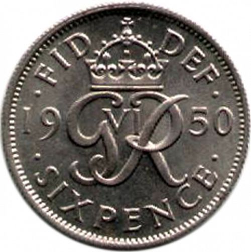 Sixpence Reverse Image minted in UNITED KINGDOM in 1950 (1937-52 - George VI)  - The Coin Database