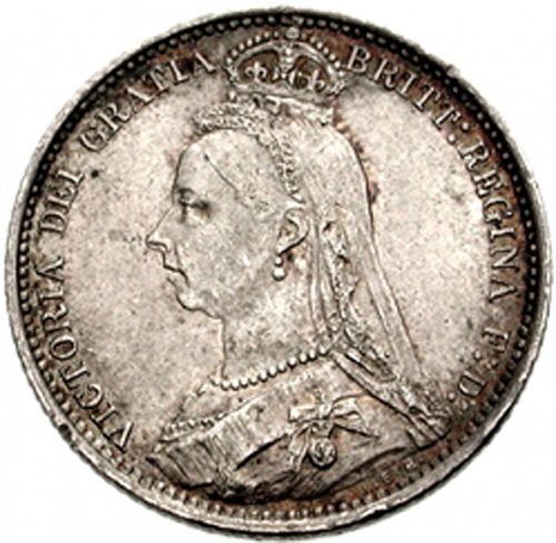 Sixpence Obverse Image minted in UNITED KINGDOM in 1889 (1837-01  -  Victoria)  - The Coin Database