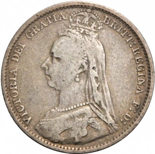 Sixpence Obverse Image minted in UNITED KINGDOM in 1890 (1837-01  -  Victoria)  - The Coin Database