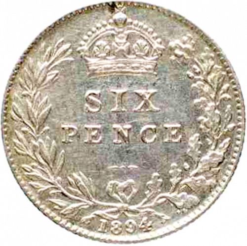 Sixpence Obverse Image minted in UNITED KINGDOM in 1894 (1837-01  -  Victoria)  - The Coin Database