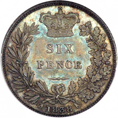Sixpence Reverse Image minted in UNITED KINGDOM in 1838 (1837-01  -  Victoria)  - The Coin Database