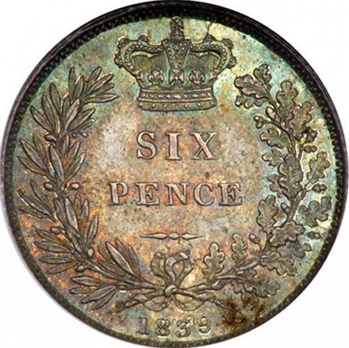 Sixpence Reverse Image minted in UNITED KINGDOM in 1839 (1837-01  -  Victoria)  - The Coin Database