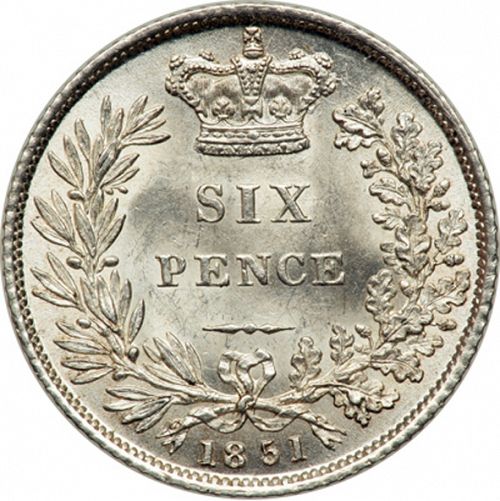 Sixpence Reverse Image minted in UNITED KINGDOM in 1851 (1837-01  -  Victoria)  - The Coin Database