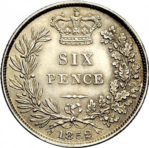 Sixpence Reverse Image minted in UNITED KINGDOM in 1852 (1837-01  -  Victoria)  - The Coin Database