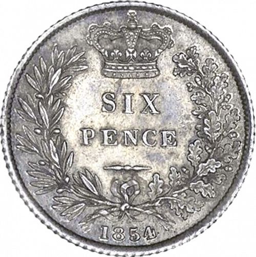 Sixpence Reverse Image minted in UNITED KINGDOM in 1854 (1837-01  -  Victoria)  - The Coin Database