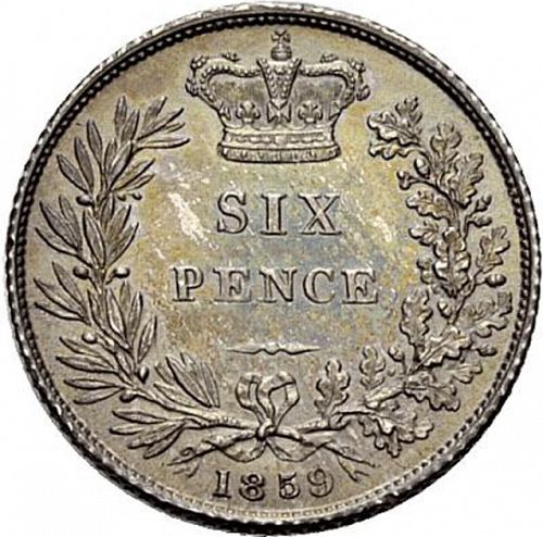 Sixpence Reverse Image minted in UNITED KINGDOM in 1859 (1837-01  -  Victoria)  - The Coin Database