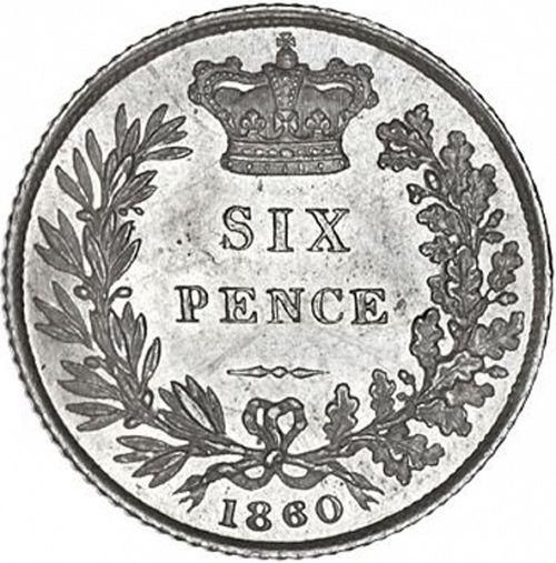 Sixpence Reverse Image minted in UNITED KINGDOM in 1860 (1837-01  -  Victoria)  - The Coin Database