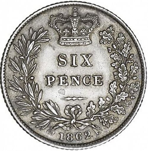 Sixpence Reverse Image minted in UNITED KINGDOM in 1862 (1837-01  -  Victoria)  - The Coin Database