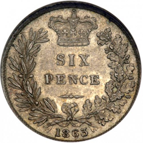 Sixpence Reverse Image minted in UNITED KINGDOM in 1863 (1837-01  -  Victoria)  - The Coin Database