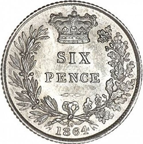 Sixpence Reverse Image minted in UNITED KINGDOM in 1864 (1837-01  -  Victoria)  - The Coin Database