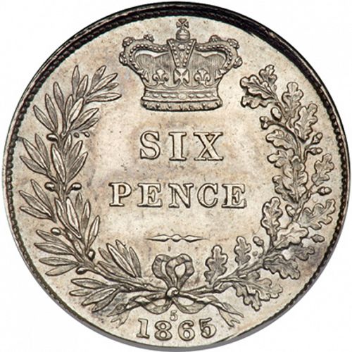 Sixpence Reverse Image minted in UNITED KINGDOM in 1865 (1837-01  -  Victoria)  - The Coin Database