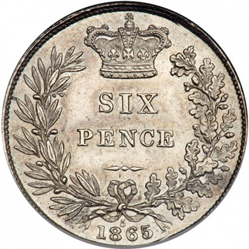 Sixpence Reverse Image minted in UNITED KINGDOM in 1865 (1837-01  -  Victoria)  - The Coin Database