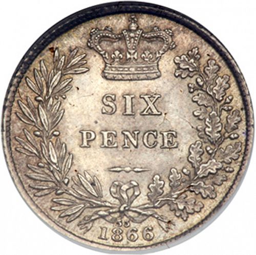 Sixpence Reverse Image minted in UNITED KINGDOM in 1866 (1837-01  -  Victoria)  - The Coin Database